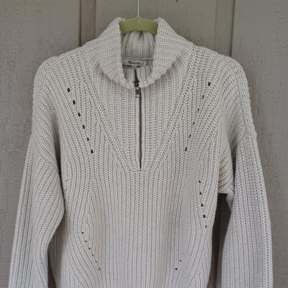 Madewell Pointelle Half Zip Pullover Sweater SZ M Women Preppy Heather Blizzard - Picture 2 of 12